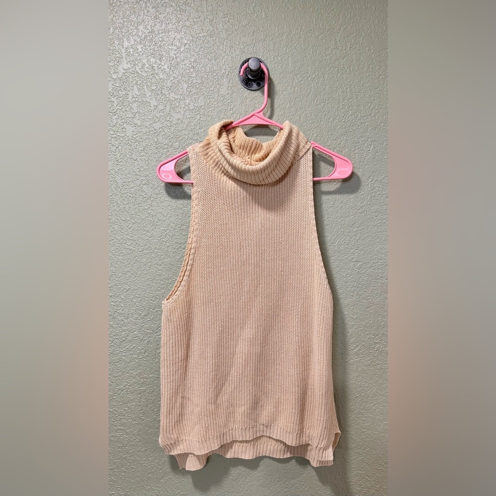 Free People Sleeveless Turtleneck Knit Tank - Cream